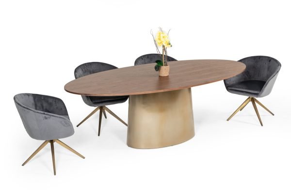 Modrest Yara Modern Grey Velvet & Bronze Dining Chair - Image 2