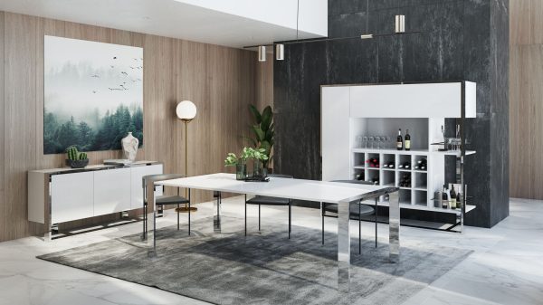 Modrest Fauna - Modern White High Gloss & Stainless Steel Buffet - Image 4