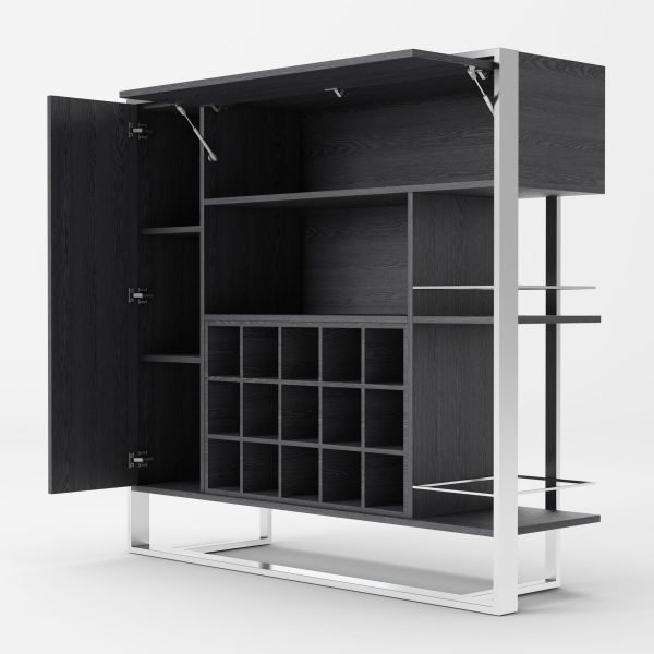Modrest Fauna - Elm Grey & Stainless Steel Wine Cabinet - Image 4