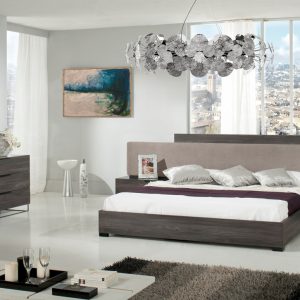 Nova Domus Enzo Italian Modern Grey Oak & Fabric Bed w/ Nightstands