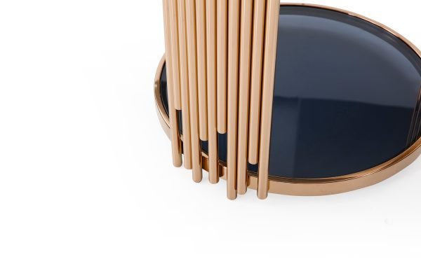 Modrest Bryce Modern Smoked Glass & Rosegold Round End Table