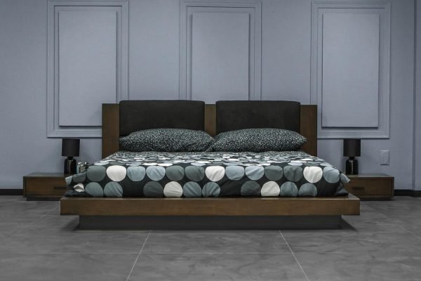 Nova Domus Fantasia - Eastern King Dark Walnut/Dark Grey Bed and Two Nightstands