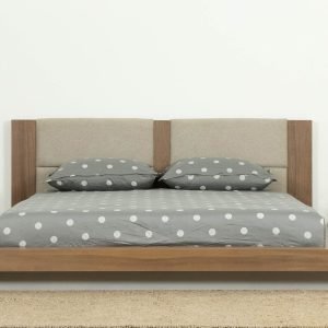 Queen Nova Domus Fantasia - Contemporary Walnut & Grey Bed with Two Nightstands