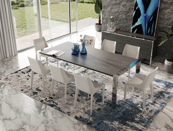 Modrest Fauna - Modern Elm Grey & Stainless Steel Chrome Dining Table