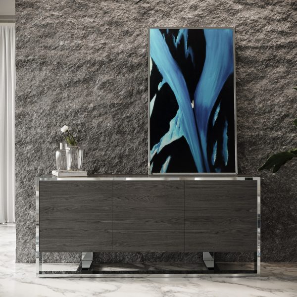 Modrest Fauna - Modern Elm Grey & Stainless Steel Buffet - Image 4