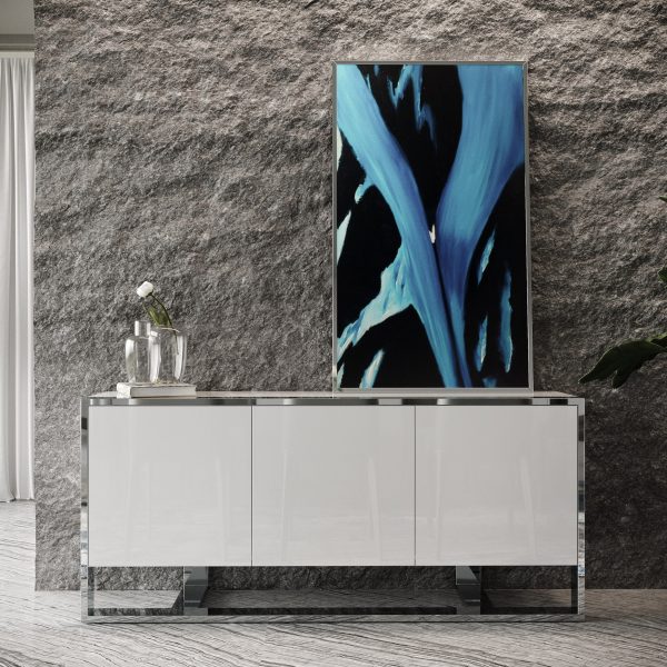 Modrest Fauna - Modern White High Gloss & Stainless Steel Buffet - Image 5