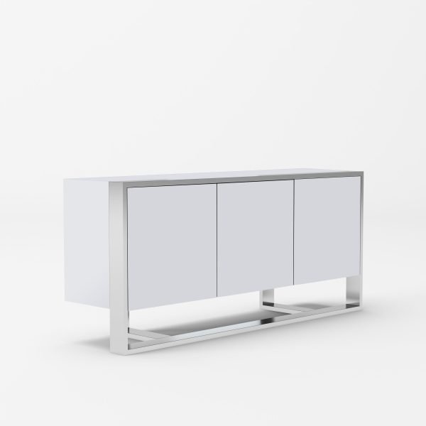 Modrest Fauna - Modern White High Gloss & Stainless Steel Buffet - Image 2