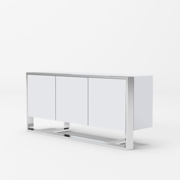 Modrest Fauna - Modern White High Gloss & Stainless Steel Buffet - Image 3
