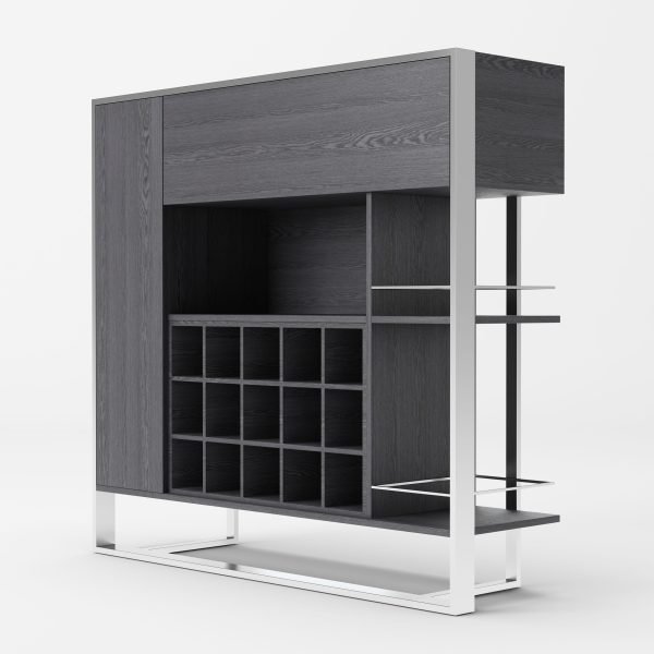 Modrest Fauna - Elm Grey & Stainless Steel Wine Cabinet - Image 2