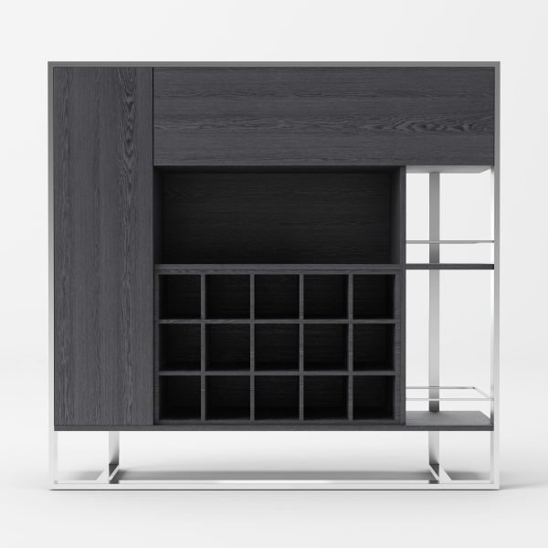 Modrest Fauna - Elm Grey & Stainless Steel Wine Cabinet - Image 3