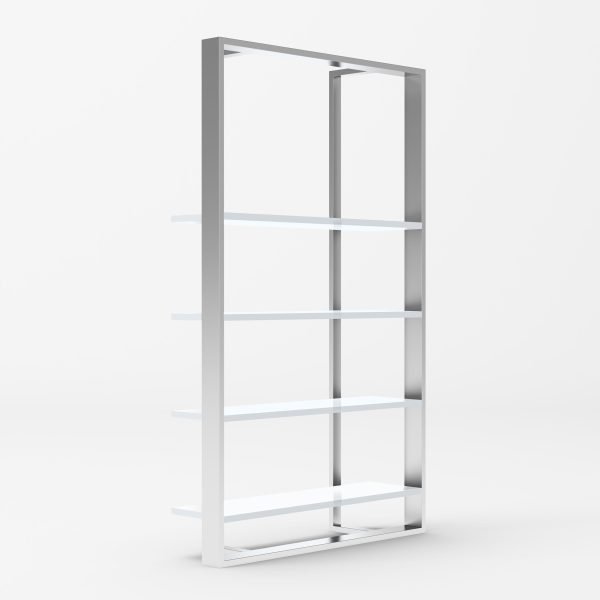 Modrest Fauna - Modern White High Gloss & Stainless Steel Bookshelf - Image 2