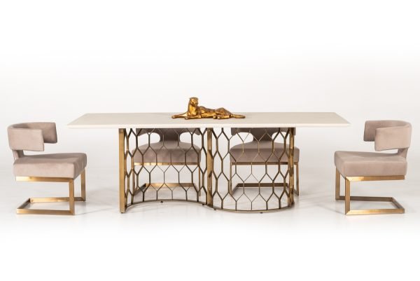 Modrest Faye Modern White Concrete & Antique Brass Dining Table - Image 3