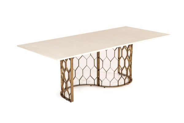 Modrest Faye Modern White Concrete & Antique Brass Dining Table