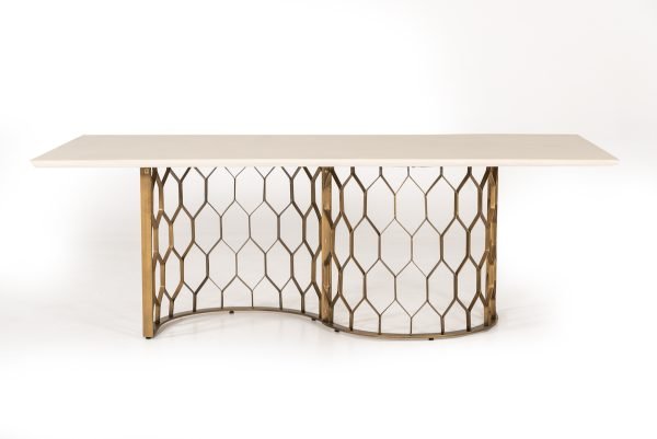 Modrest Faye Modern White Concrete & Antique Brass Dining Table - Image 2
