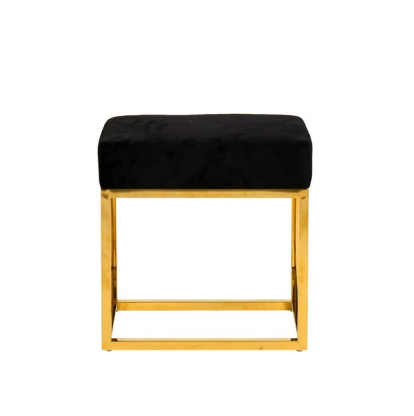 Modrest Downey Modern Black Velvet & Gold Stool Ottoman - Image 3