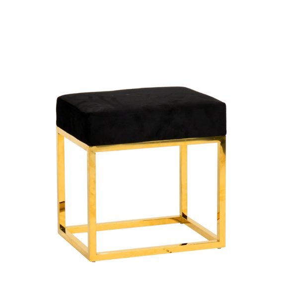 Modrest Downey Modern Black Velvet & Gold Stool Ottoman - Image 4