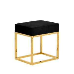Modrest Downey Modern Black Velvet & Gold Stool Ottoman