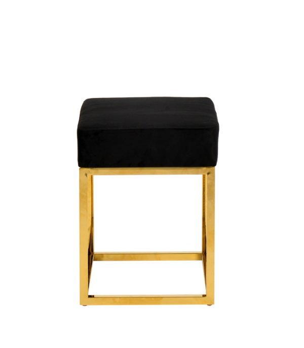 Modrest Downey Modern Black Velvet & Gold Stool Ottoman - Image 5