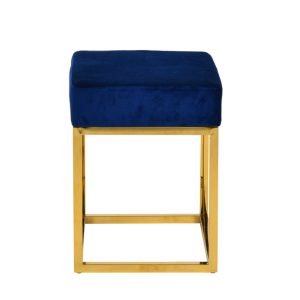 Modrest Downey Modern Blue Velvet & Gold Stool Ottoman