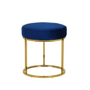 Modrest Elmont Modern Blue Velvet & Gold Stool Ottoman