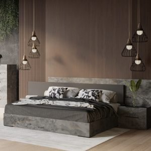 Nova Domus Ferrara - California King Modern Volcano Oxide Grey Bed + Nightstands
