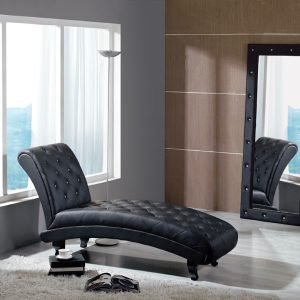 Monte Carlo Black Leather Chaise w/ Crystals