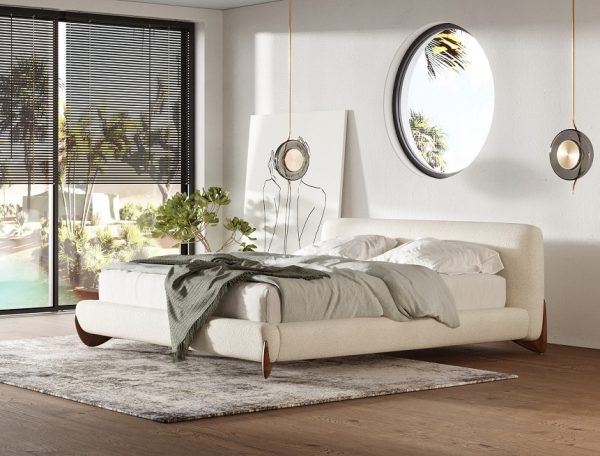 Modrest Fleury - Contemporary Cream Fabric and Walnut  Bed - Image 3