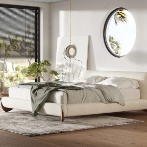 Modrest Fleury - Contemporary Cream Fabric and Walnut  Bed-eastern
