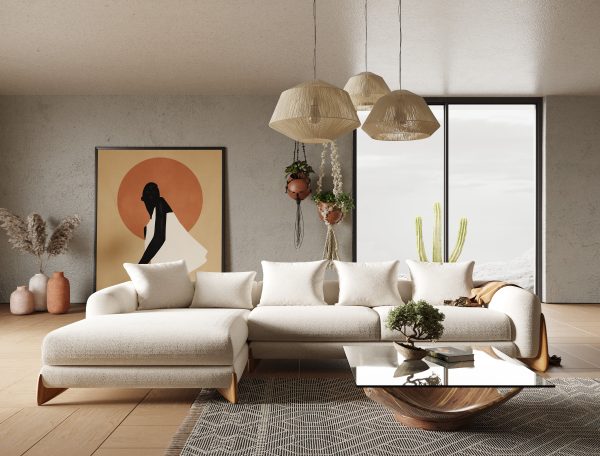 Modrest Fleury - Contemporary Cream Fabric and Walnut LAF Sectional Sofa - Image 3
