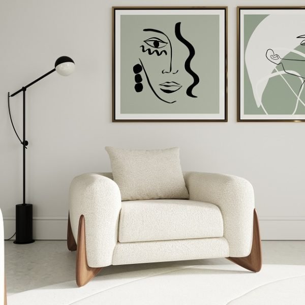 Modrest Fleury - Contemporary Cream Fabric and Walnut Lounge Chair - Image 3