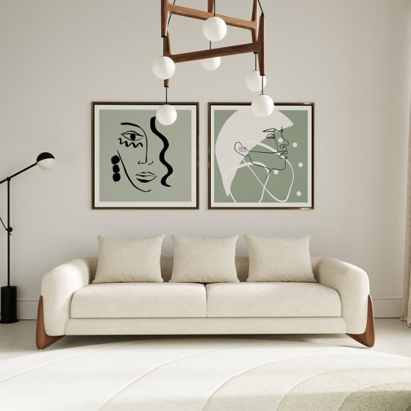 Modrest Fleury - Contemporary Cream Fabric and Walnut Sofa - Image 4