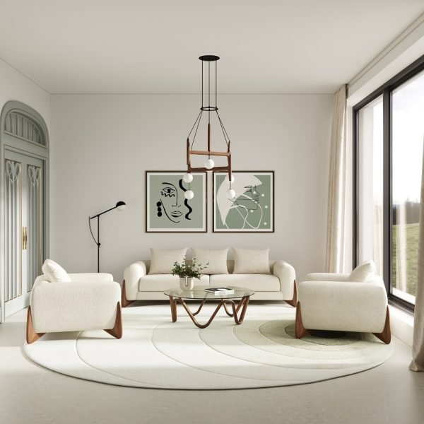Modrest Fleury - Contemporary Cream Fabric and Walnut Lounge Chair - Image 4