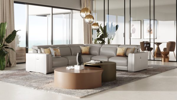Modrest Frazier - Modern Light Grey Leather Sectional Sofa with Recliners - Image 2