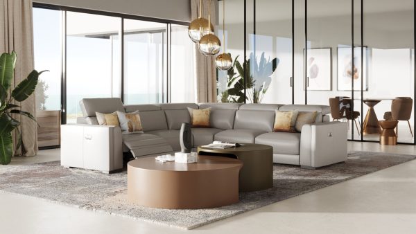 Modrest Frazier - Modern Light Grey Leather Sectional Sofa with Recliners - Image 3