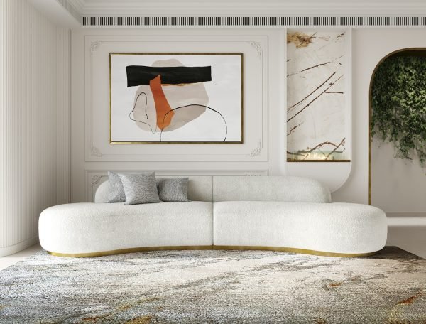 Divani Casa Frontier - Glam White Fabric Curved Sectional Sofa with Beige Pillows - Image 5
