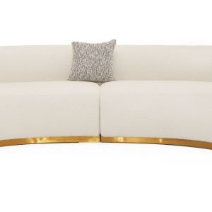 Divani Casa Frontier - Glam White Fabric Curved Sectional Sofa with Beige Pillows