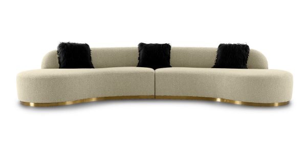 Divani Casa Frontier - Glam Off-White Fabric Curved Sectional Sofa with Black Pillows - Image 3