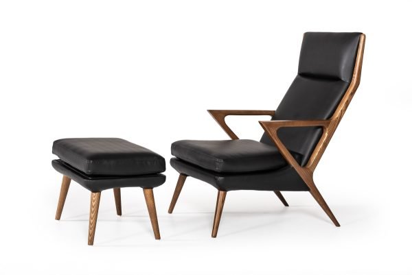 Modrest Fulton Modern Black Lounge Chair & Ottoman - Image 4