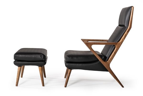Modrest Fulton Modern Black Lounge Chair & Ottoman - Image 2