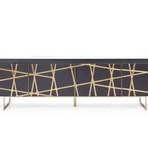 Modrest Kilson - Modern Black Oak & Champagne Gold TV Stand