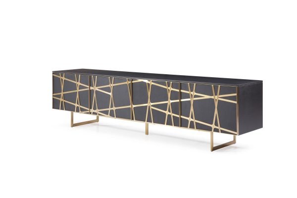 Modrest Kilson - Modern Black Oak & Champagne Gold TV Stand - Image 2