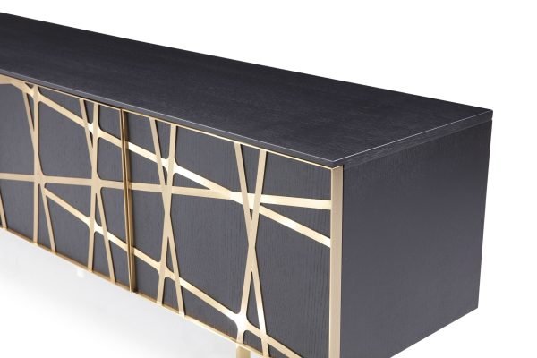 Modrest Kilson - Modern Black Oak & Champagne Gold TV Stand - Image 3