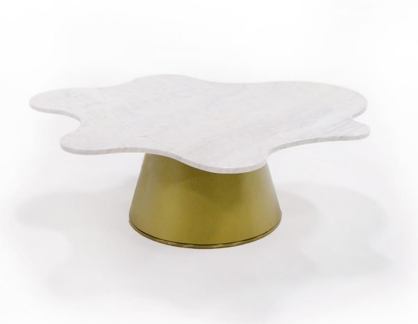Modrest Gabbro High - Glam White Marble and Gold Coffee Table