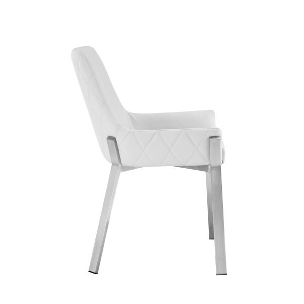Modrest Ganon - Modern White & Brushed Stainless Steel Dining Chair - Image 3