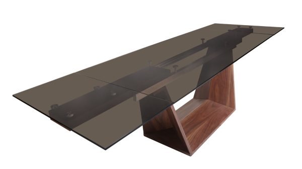 Modrest Babia Modern Smoked Glass & Walnut Extendable Dining Table - Image 4