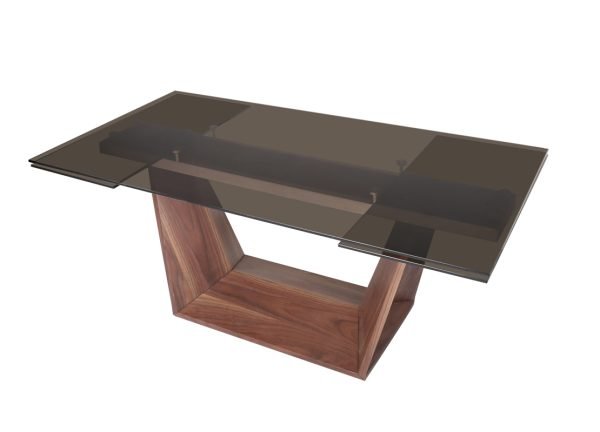 Modrest Babia Modern Smoked Glass & Walnut Extendable Dining Table - Image 3
