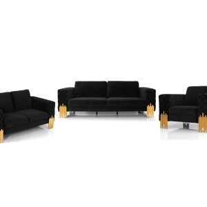 Divani Casa Georgia- Modern Velvet Glam Black + Gold Sofa Set