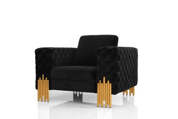 Divani Casa Georgia- Modern Velvet Glam Black + Gold Sofa Set - Image 3