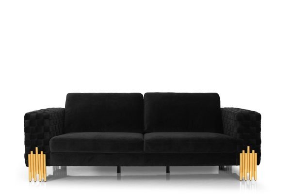 Divani Casa Georgia- Modern Velvet Glam Black + Gold Sofa Set - Image 5