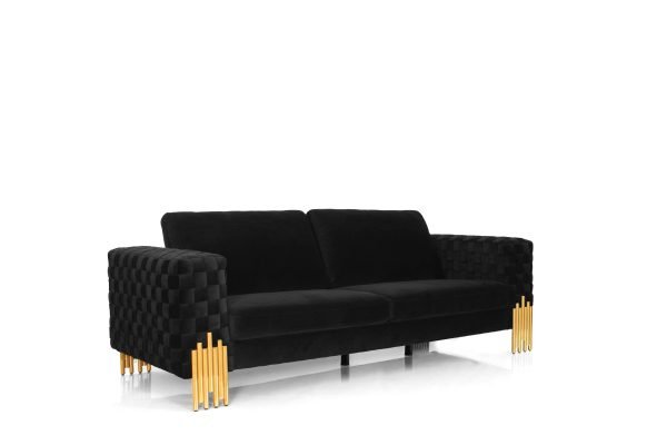 Divani Casa Georgia- Modern Velvet Glam Black + Gold Sofa - Image 2